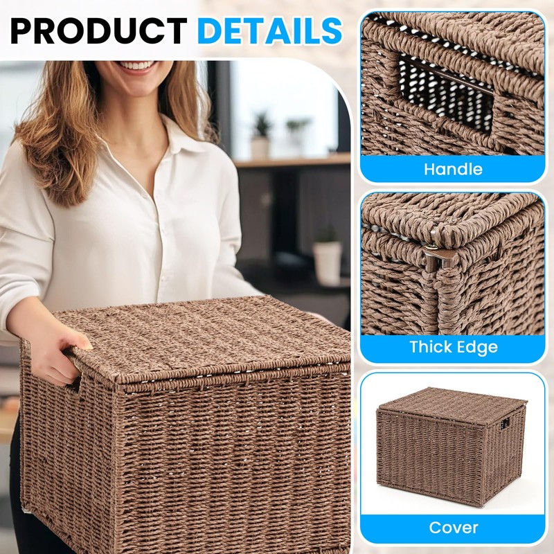 Extra Large Decorative File Box Wicker Seagrass File Basket Organizer