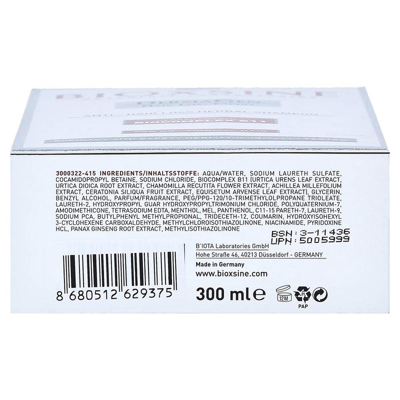 Bioxsine plant shampoo against hair loss in normal hair