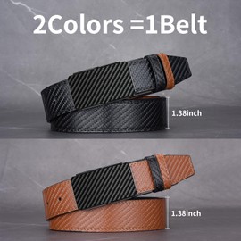 MACBORO Reversible Belts for Men Black and Brown Belt Leather Adjustable Plaque Buckle Men Dress Belt 35mm
