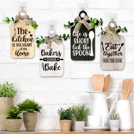 decalmile 4 pieces Kitchen Wooden Hanging Signs Rustic Wood Bar sign Farmhouse Style Wall Art for Kitchen Home Art Decor