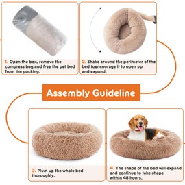 Sweetcrispy Calming Donut Dog & Cat Bed, Machine Washable Cuddle Warming Cozy Fluffy Faux Fur Plush Round Anti-Anxiety Waterproof Anti-Slip Pet Sleeping Sofa, Classic Brown, 24x24x8 inches