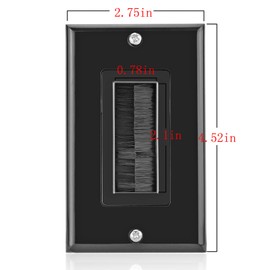 Brush Wall Plate Decora Style, Cable Pass Through Faceplate Insert for Wires, Single Gang Cable Access Strap, Wall Socket for HDTV, HDMI, Wall Cables Brush Plate