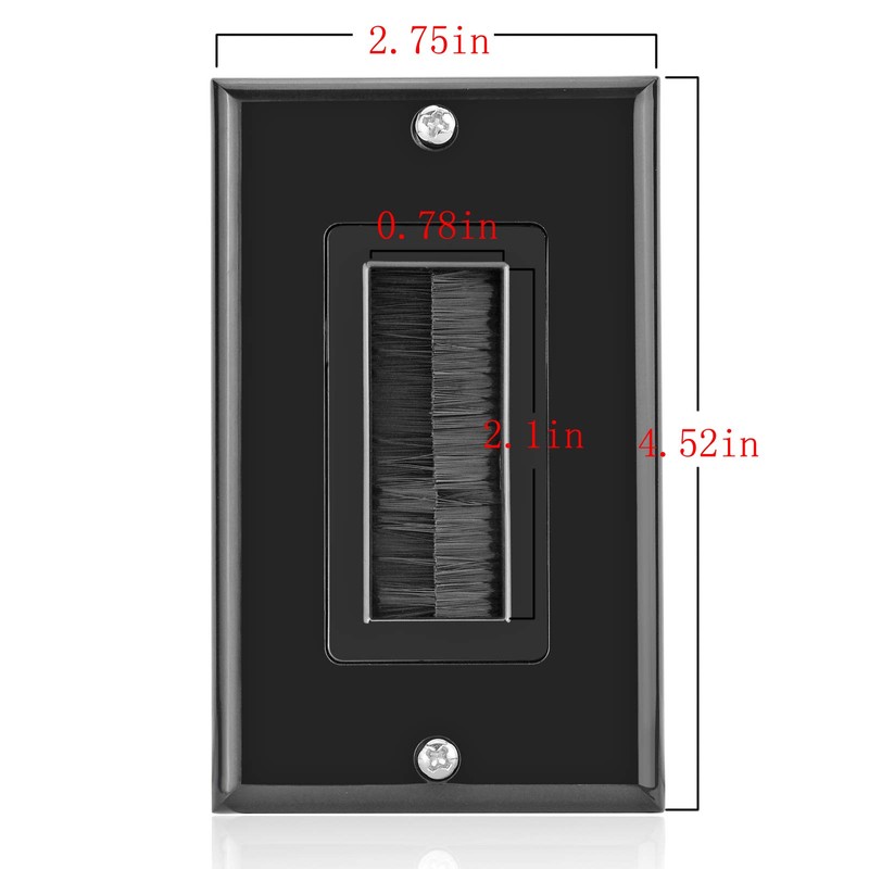 Brush Wall Plate Decora Style, Cable Pass Through Faceplate Insert