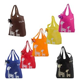 KiwiPi Giraffe Eco-friendly Stylish Reusable Foldable Washable Grocery/Shopping Tote Bag, Set of 6 (Random Colors)