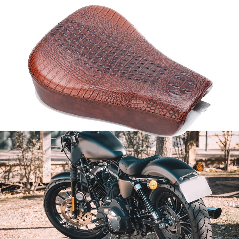 Motorcycle Brown Crocodile Front Driver Solo Seat+Rear Passenger Pillion Pad