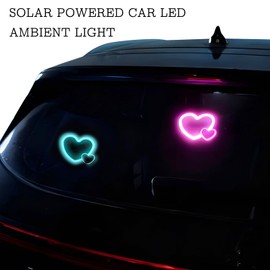 Solar Powered Car LED Ambient Light - Double Heart Shaped Neon Accent for Rear & Side Windows|Romantic Gift for Christmas,Valentine's Day, Date Night|5 Modes Wireless Car Lights (Pink)