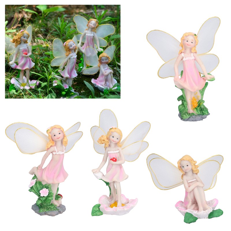 4Pcs Flower Fairies Figurines Statue Garden Home Ornament Resin Model