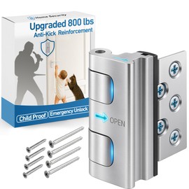 Door Reinforcement Lock, 800 lbs Anti-Kick Child-Proof Security for Inward-Swing Doors – Home & Renter Friendly, Quick DIY Install (8 Screws Included, 1 Pack) for Apartments and Houses
