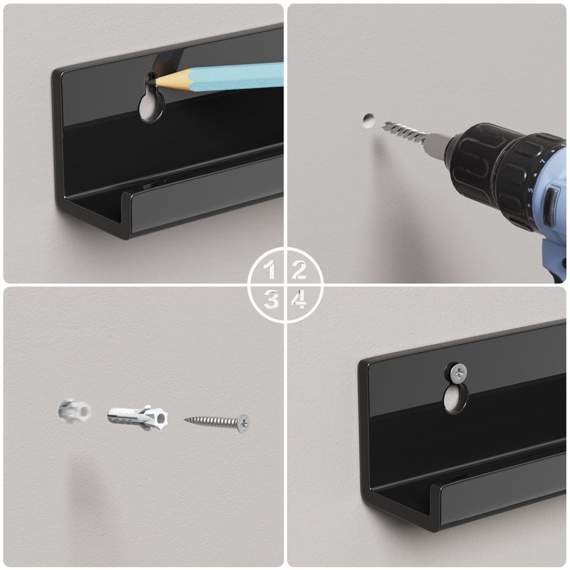 AITEE Vinyl Record Shelf Wall Mount: 6 Pack Acrylic Black