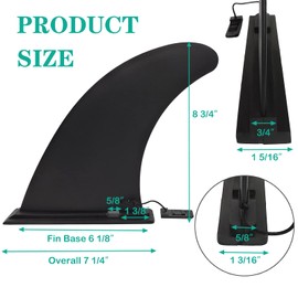Anfyko 9" Paddle Board Fin Repalcement with Base, Nylon Fiberglass Reinforced, No-Tool Installation, Single Center Fin for Most Inflatable SUPs, Surfboard, Stand-up Paddleboard, Longboard - (1 Set)