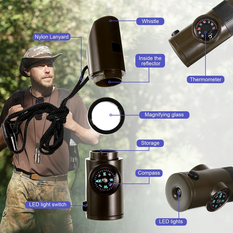 Emergency Survival Kit Emergency Survival Whistle Led 7-in-1 Multi-function Whistle