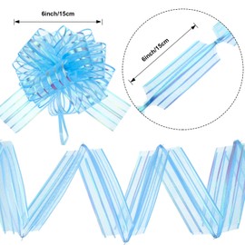 12 Pieces Pull Bow Large Organza Gift Wrapping Pull Bows with Ribbon Wedding Gift Wrapping Baskets (Light Blue,8 Inch)