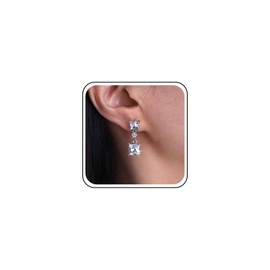 Cimenexe Bohemian Square Crystal Dangle Earrings Silver Circle Cz Drop Earrings Rhinestone Geometric Stud Earrings Crystal Square Circle Earrings Jewelry for Women and Girls Gifts