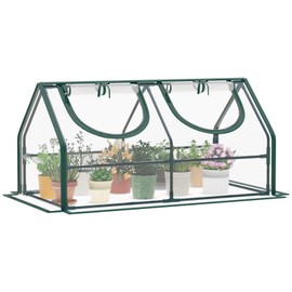 TianC beauty Portable Mini Greenhouse, 48"x23.6"x23.6" Greenhouses for Outdoors with Dual Large Zipper Doors & Ground Stakes, Waterproof Plastic Green House for Outside Garden Patio Backyard