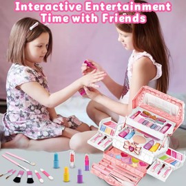 Kids Makeup Sets For Girls, 48pcs Washable Make Up Set with Glitter Lipstick, Eye Shadow, Costume Accessories, Childrens Games Toy Presents for Christmas Birthday, 3-12 Year Old Girls Gift (48)