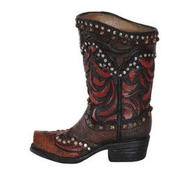 Eagrafts Rustic Decorative Western Cowboy Boot Pencil Pen Holder Vase Caddy Office Decoration (Red and Black)