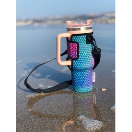 Drink Handlers 40oz Tumbler Holder - Neoprene Coffee & Tea Sleeve w/Handle - Insulated Cover & Water Resistant Beverage Holder for Large to XL Tumblers, Handler Sleeve, Preppy Elephant