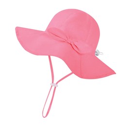 DRESHOW Baby Sun Hat Toddler Sun Protection Beach Cap with Bow Wide Brim Unisex Summer Bucket Hats with Chin Strap UPF 50+
