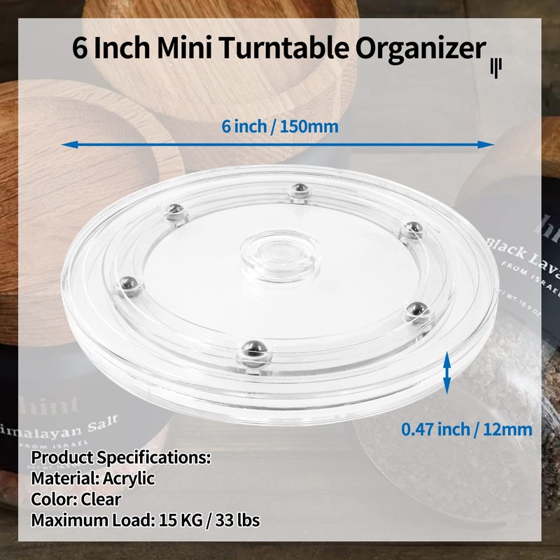 Bivethoi 6 Inch Turntable Mini Turntable Organizer, Clear Rotating Tray