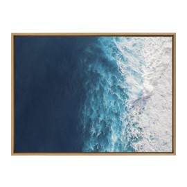 Kate and Laurel Sylvie Seascape of Splashing Waves Framed Canvas Wall Art by The Creative Bunch Studio, 28x38 Natural, Tropical Ocean Beach Art Coastal Wall Décor Oversized