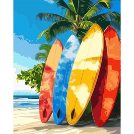 Natuyalo Paint by Numbers Kit for Adults - Colorful Surfboard DIY Acrylic Adult Paint by Number Kits Beach Scenery Canvas Painting for Adults Beginners Art Crafts Without Frame, 16x20 Inch