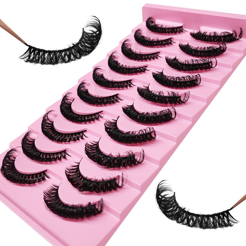 10Pairs 3d Russian, D Curl Lash Strips, 15mm Wispy Fake