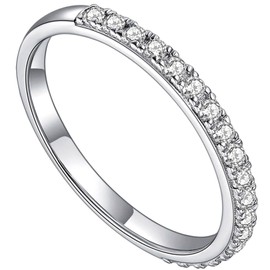 YODEWA Moissanite Wedding Band, Moissanite Rings for Women Half Eternity 925 Sterling Silver Stackable Round Thin 0.2ct Lab Created Moissanite Size 7