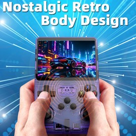 R36S Retro Handheld Game Console, 3.5 inch Handheld Game Console, Mini Retro Video Console, Dual 3D Joysticks, 11 Emulator Systems, 32GB+64GB 15000+ Games (Transparent purple)