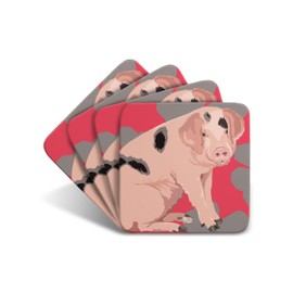 Pig - Set of 4 Coasters - Leslie Gerry Animal Gifts