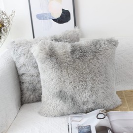 OYIMUA Set of 2 Cushion Covers, 40 x 40 cm, Grey, Fluffy Decorative Cushion Cover, Faux Fur, Cuddly Cushion, Plush Decorative Cushion Cover, Plush Cushion, Couch Cushion, Sofa Cushion