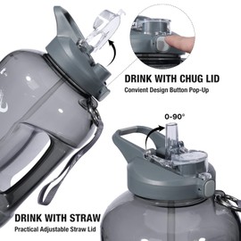 XBOTTLE 1 Gallon BPA Free Tritan Water Bottle with Straw & Chug Lid for Sports Camping Fitness 128oz Black