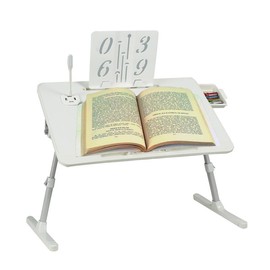 Laptop Stand for Bed, Adjustable Height and Angle, Laptop Desk with USB Port and Drawer, Bed Desk for Reading and Writing, Laptop Table for Bed, Couch - Color: White