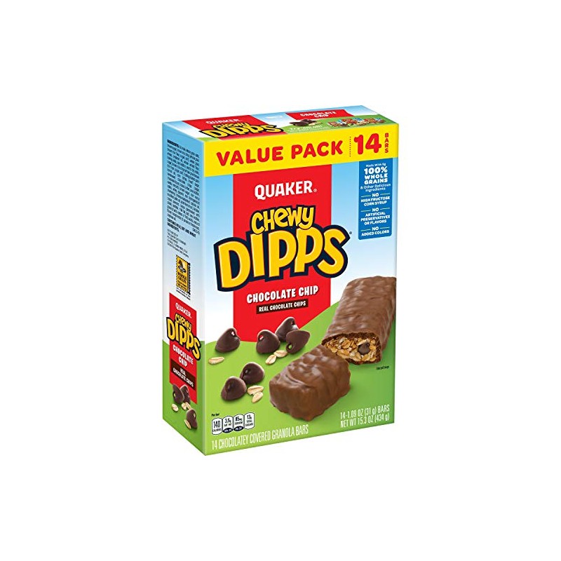 Quaker Chewy Dipps Granola Bars Chocolate Chip, 1.09 oz, 14