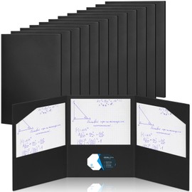 Tenceur 24 Pcs Tri Fold 3 Pocket Folder Plastic Folders with Pockets for Work Class Office Back to School Supplies (Black)