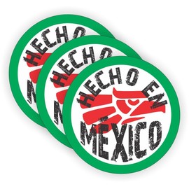 HECHO EN MEXICO - (3 PACK) - Full Color Printed - (size: 2" color: G/W/B/R) - Hard Hat, Helmet, Windows, Walls, Bumpers, Laptop, Lockers, etc.