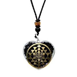 Amazing Gemstone Shungite Heart Orgonite Pendant Necklace for Protection - Powerful Orgone Pendant for Men, Women and Kids (Sri Yantra)