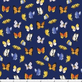 Clothworks - Sunflower Bouquets - Butterflies - Dark Blue