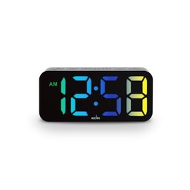 Acctim Ramone Black Digital Alarm Clock, LED Colour Changing Display, USB-C Mains Powered, USB-C Charging Port