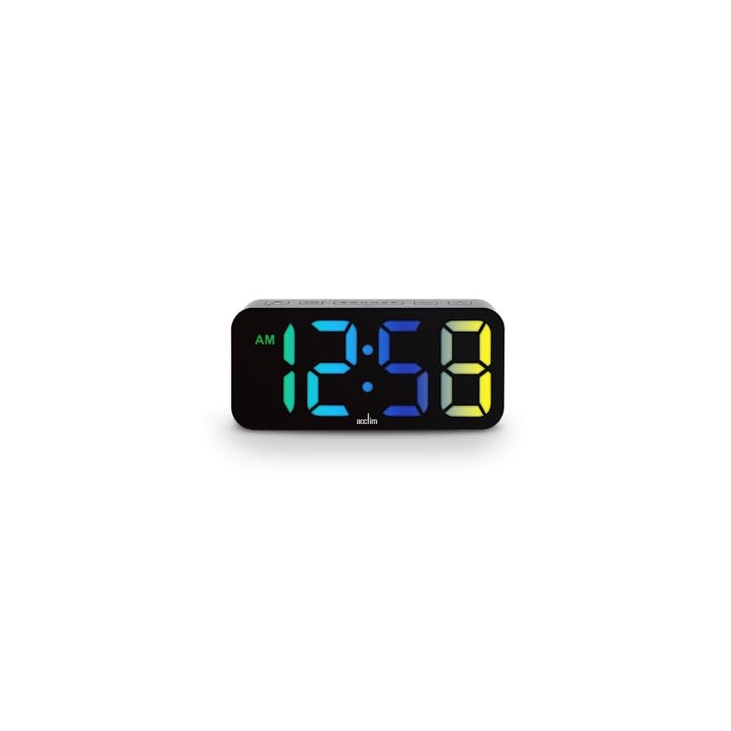 Acctim Ramone Black Digital Alarm Clock, LED Colour Changing Display,