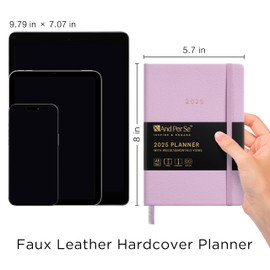 And Per Se 2025 Planner-Daily, Weekly & Monthly Hardcover Planner, 5.7" x 8", Daily Schedule, Monthly Tabs, 100 GSM Thick Paper, Leather Cover, Back Pocket, A5 Size (Purple)
