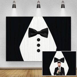 Yeele 6x4ft Gentleman Tuxedo Photography Backdrop Black and White Suit Bow Tie Background Bridegroom Man Portrait Shooting Wallpaper Luxury Dinner Birthday Party Decoration Baby Shower Photo Props