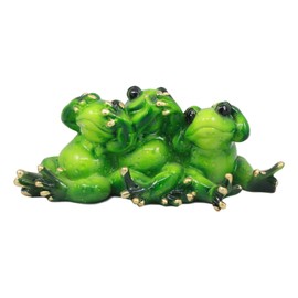 Ebros Glossy Green Whimsical See Hear and Speak No Evil Trio Frogs Statue 7.5" Long for Storybook Tale Cottage Decor or Educational Sculpture or Allegorical Animal Figurine
