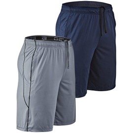 DEVOPS Paquete de 2 Shorts Deportivos de Gimnasio de Ajuste Holgado de 10 Pulgadas con Bolsillos para Hombre, 1# Basic (Azul Marino/Acero), X-Large
