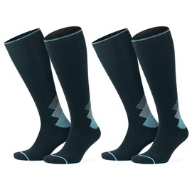 GoWith 2 Pair Unisex Merino Wool Compression Socks, 15-20 mmHg Thermal Travel Cushioned Knee-High Socks for Men & Women, Black-Turquoise, Small, Model: 3591