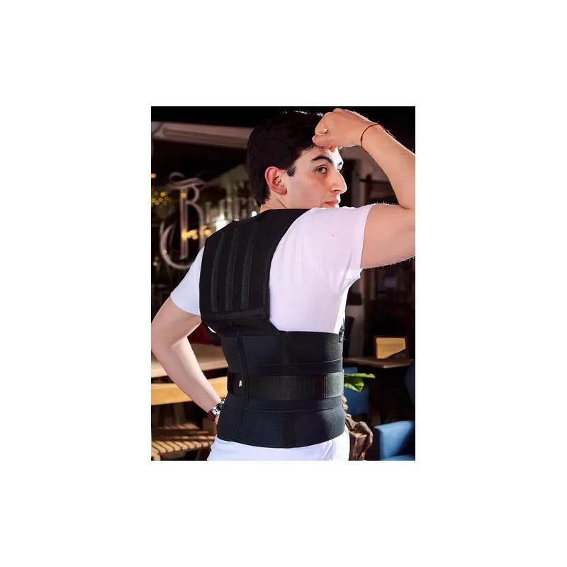 Faja Chaleco Corrector Postura Hombre Negro 3 Velcros Ajuste XXL