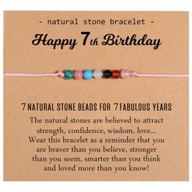 Birthday Bracelet Gifts for Girls Women, Natural Crystals Milestone Bracelets Present with Happy Birthday Card Adjustable Bracelets for Mom Friends Daughter Auntie Granddaughter Niece Sister (7th)