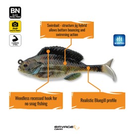 Savage Gear Structure Gill Fishing Bait, 3/4 oz, Bluegill, Realistic Contours, Colors and Movement, Durable Construction, Weedless Design, Photoprint Finish
