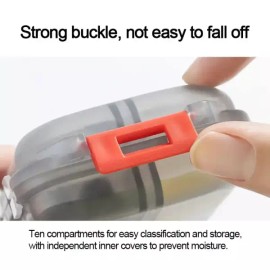 10칸 여행용 약통 휴대용 약 보관함 케이스 일일 또는 지갑용 어유약 10 Compartment Travel Pill Box Portable Pill Case Daily or Wallet Size Vitamins Organizer [Grey]