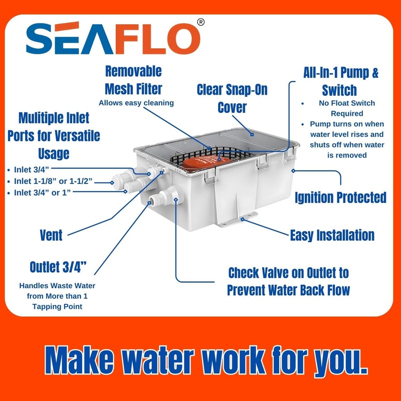 SEAFLO DC Shower Sump Pump System Box Multi Inlet 12V