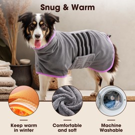 HezzLuv Microfibre Dog Bathrobe Towel Wrap Super Absorbent Dog Drying Coat Bath Robe for Puppy, Medium & Large Dogs, Fast Drying, Adjustable
